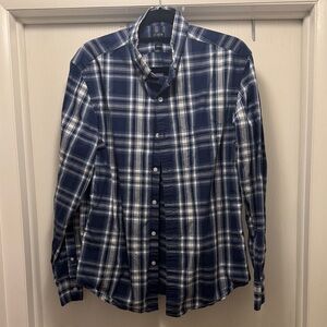 J. Crew Men's Large Slim Fit Flex Washed Navy and White Checkered Shirt